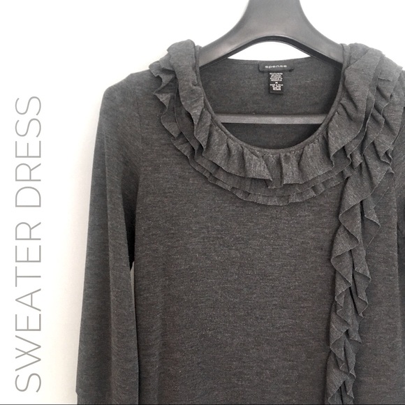 Spense || Pretty Ruffled Light Weight Gray Sweater Knit Dress 3/4 Sleeve… - Picture 2 of 7